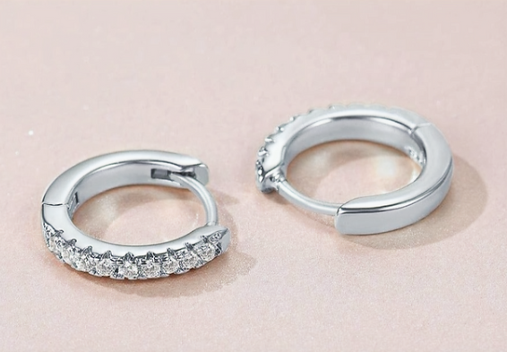 Rhinestones Hoop  Stud Earrings 1.5 mm