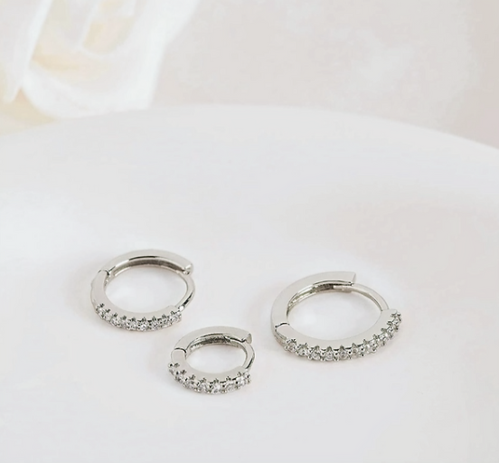 Rhinestones Hoop  Stud Earrings 1.5 mm