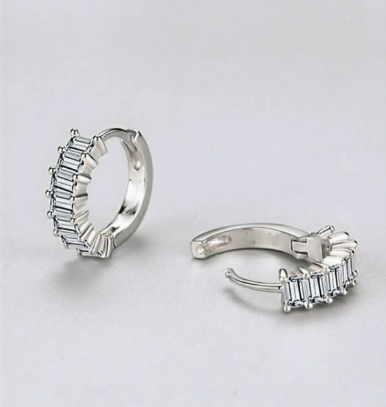 Baguette Style Immitation Diamond Earrings