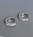 Baguette-Cut Crystal Hoop Earrings – Sleek Silver-Tone Jewelry