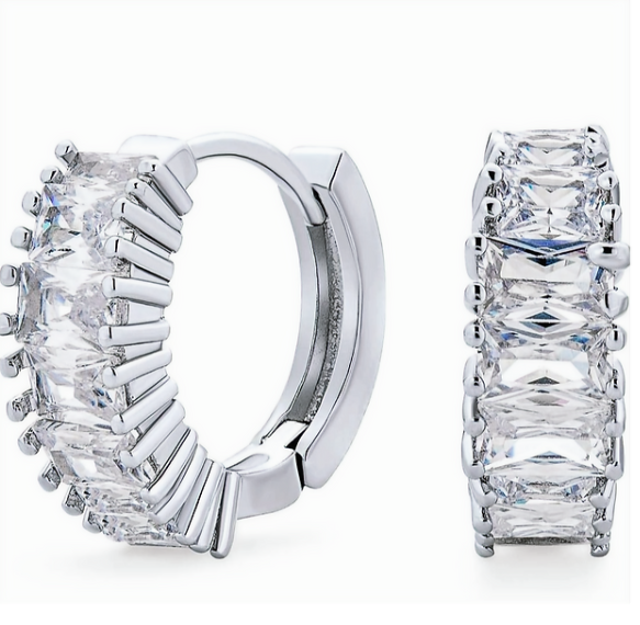 Baguette Style Immitation Diamond Earrings
