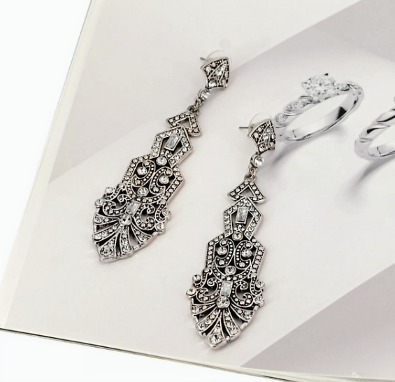 1920s Flapper Earrings Roaring 20s Great Gatsby Rhinestone Earrings