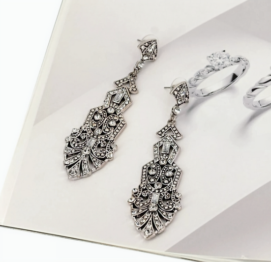 1920s Flapper Earrings Roaring 20s Great Gatsby Rhinestone Earrings