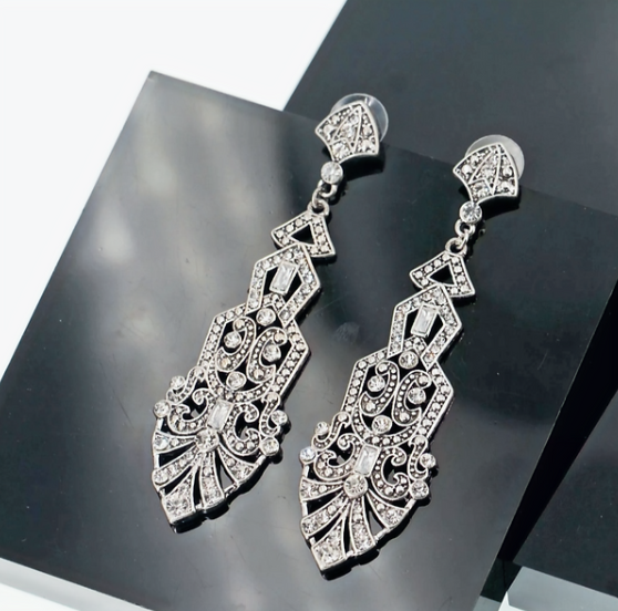 1920s Flapper Earrings Roaring 20s Great Gatsby Rhinestone Earrings