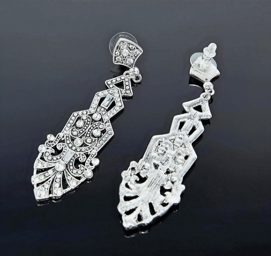 1920s Flapper Earrings Roaring 20s Great Gatsby Rhinestone Earrings