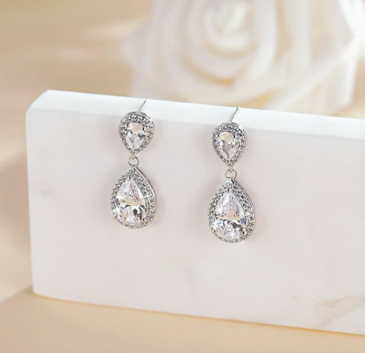 Cubic Zirconia Teardrop Bridal Wedding Earrings