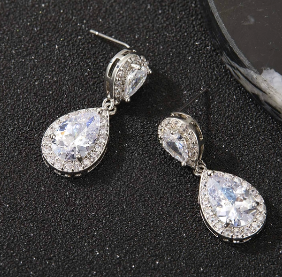 Sparkling Teardrop CZ Wedding Earrings – Durable Stainless Steel Jewelry