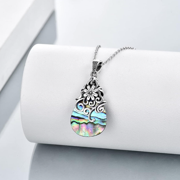 Abalone Shell Pendant Necklace 925 Sterling Silver