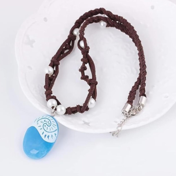 Ocean Inspired Blue Pendant Necklace with Imitation Pearls and Rope Chain