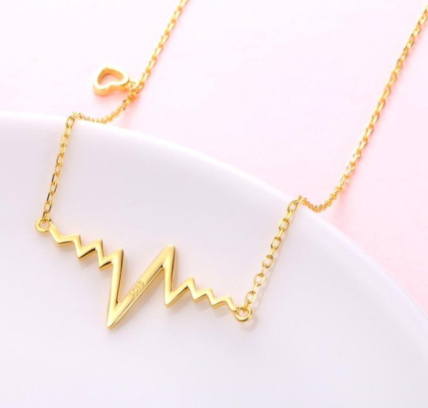 Classic EKG Cardiogram Heartbeat Necklace Gold Plated Silver