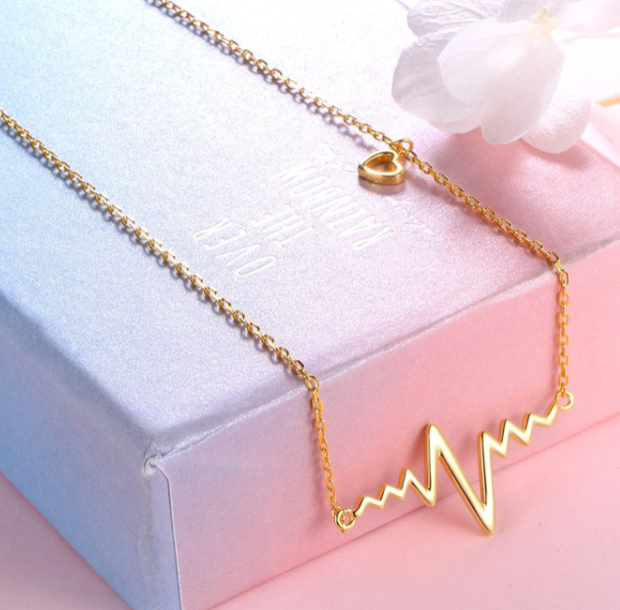 Classic EKG Cardiogram Heartbeat Necklace Gold Plated Silver