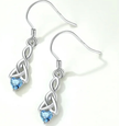 Classic Celtic Heart Drop Earrings in Sterling Silver with Blue Gemstone