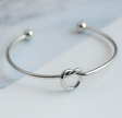 White Gold Plated Love Knot Bangle Bracelet Eco Friendly Brass Jewelry