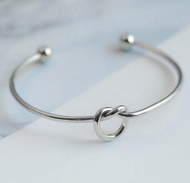 White Gold Plated Love Knot Bangle Bracelet Eco Friendly Brass Jewelry