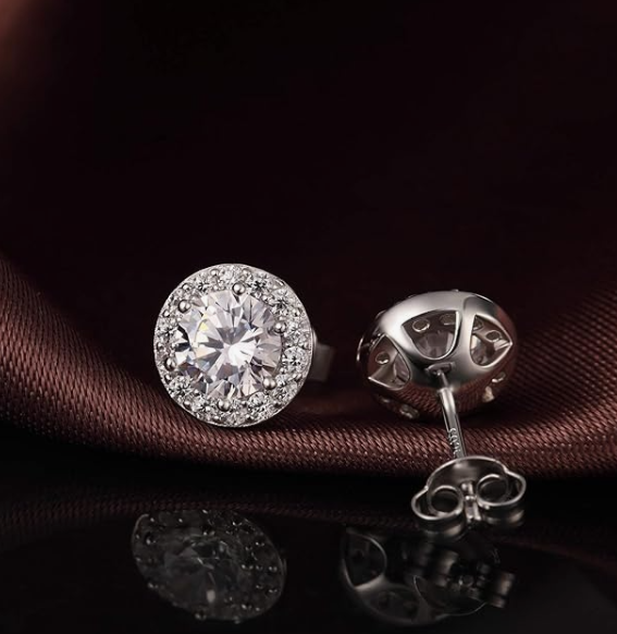 18K White Gold Plated Halo Stud Earrings with Cubic Zirconia