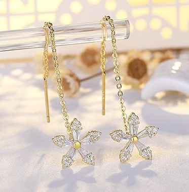 Trendy Long Tassel Zircon Flower Star Pendant Drop Earrings