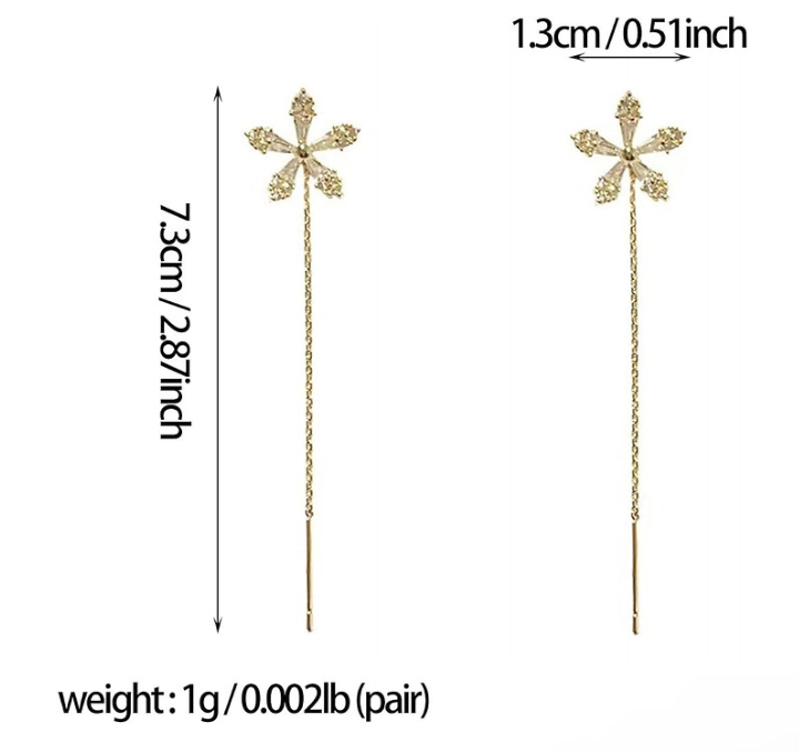 Trendy Long Tassel Zircon Flower Star Pendant Drop Earrings