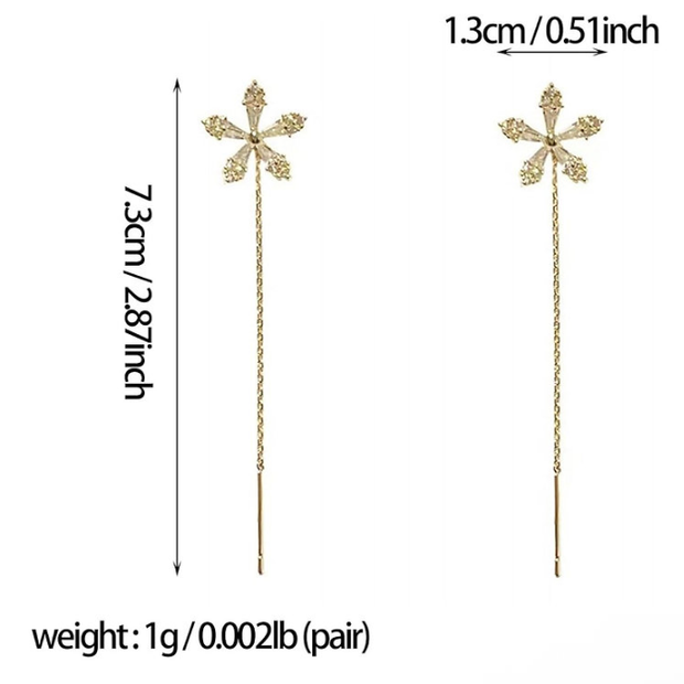 Elegant Zircon Floral Star Tassel Dangle Earrings