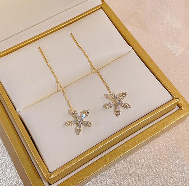 Trendy Long Tassel Zircon Flower Star Pendant Drop Earrings