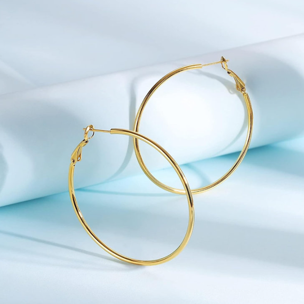 2.2" Gold Plated Sterling Silver Hoops – Large Minimalist Earrings