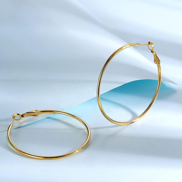 2.2" Gold Plated Sterling Silver Hoops – Large Minimalist Earrings