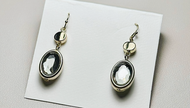 Vintage Silver-Tone Green Stone Drop Earrings