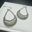 Bohemian Silver Crescent Dangle Earrings – Textured Filigree
