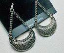 Bohemian Silver Crescent Dangle Earrings – Textured Filigree