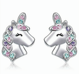Sparkling Crystal Unicorn Stud Earrings – Silver Tone