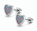 Sparkly 1.5cm Stainless Steel Multicolor Pavé Heart Stud Earrings