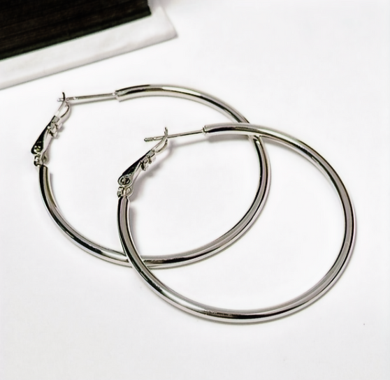 Thick Silver Hoops – Lightweight Chunky Steel Earrings