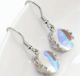 Iridescent Moonstone Drop Earrings – Silver Tone