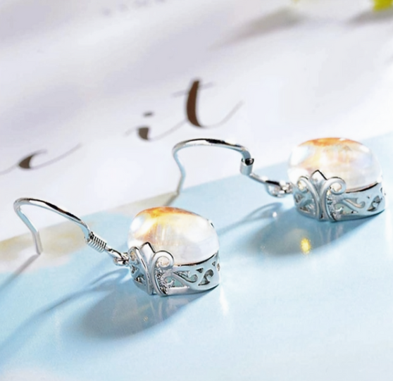 Silver Tone Moonstone Drops 1.2 Inch – Premium Anti-Tarnish Earrings