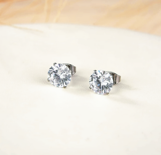 7mm Stainless Steel Cubic Zirconia Stud Earrings – Classic Clear CZ