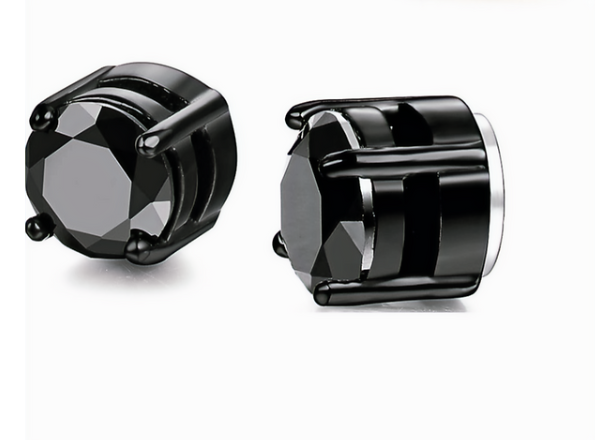 Non-Piercing Black Magnetic Earrings (6mm) – Plated Steel CZ