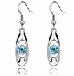 Oceanic Blue Crystal Oval Drop Earrings – Silver Tone