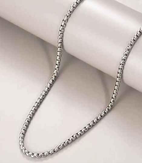 24 Inch Minimalist Square Link Chain – 2mm Silver Steel Jewelry
