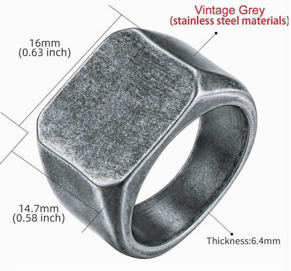 Stainless Steel Square Signet Biker Rings