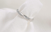 Elegant 3mm Silver-Tone Stainless Steel Cross-Wound Zirconia Ring