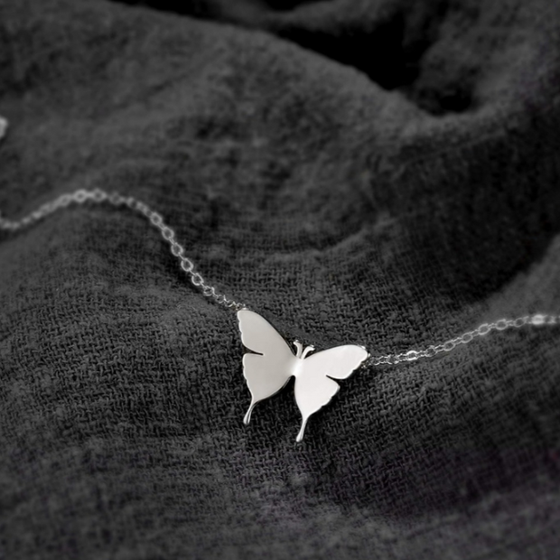 Sterling Silver Quiet Butterfly Necklace – Dainty Jewelry 16-18"
