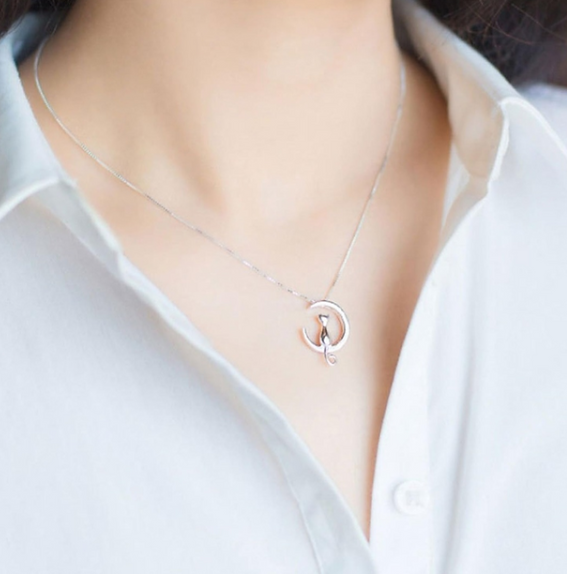 925 Silver Cat Moon Necklace
