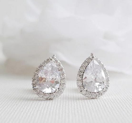 Cubic Zirconia Pear-Shaped Stud Earrings