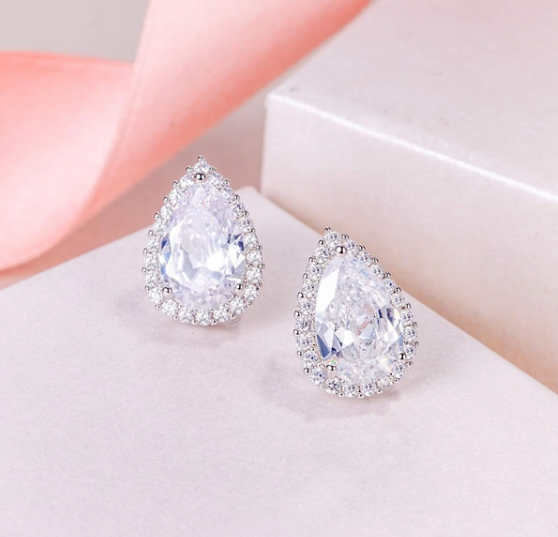 Cubic Zirconia Pear-Shaped Stud Earrings