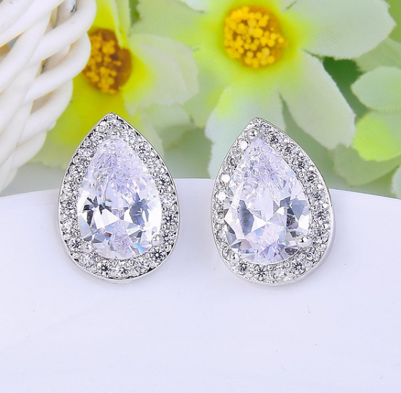 Cubic Zirconia Pear-Shaped Stud Earrings