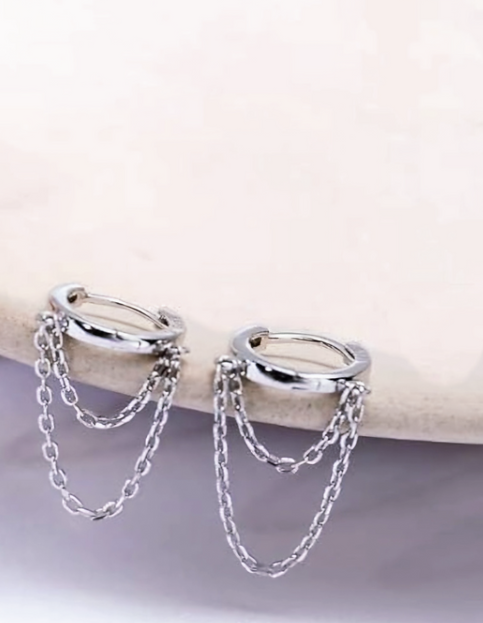Chain Drop Dangle Small Hoop Earrings