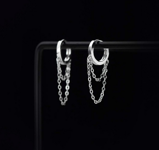 Elegant Chain Dangle Hoop Earrings – 925 Sterling Silver Jewelry