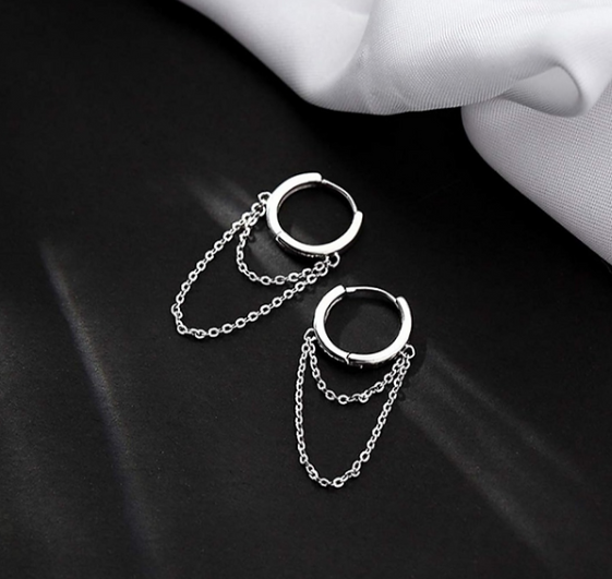 Chain Drop Dangle Small Hoop Earrings