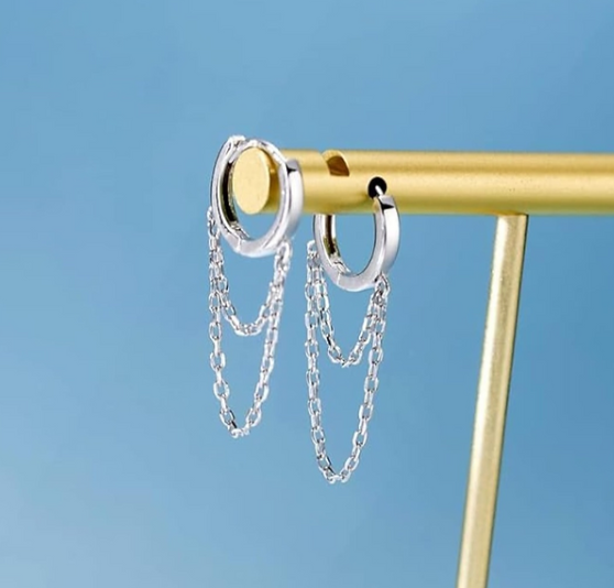 Chain Drop Dangle Small Hoop Earrings