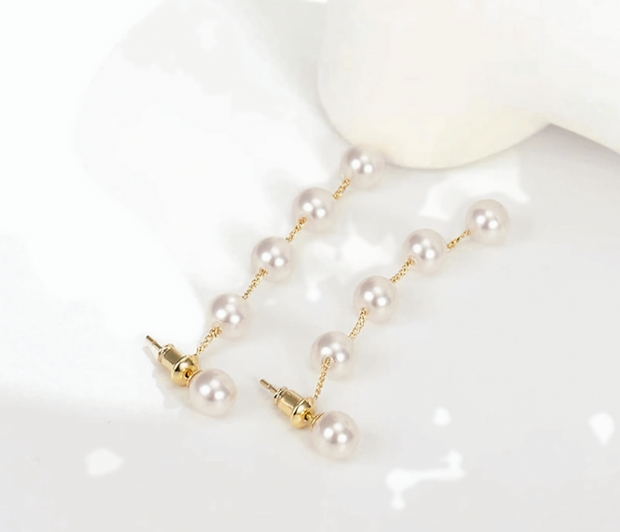 Elegant Pearl Tassel Drop Earrings – 925 Sterling Silver Jewelry
