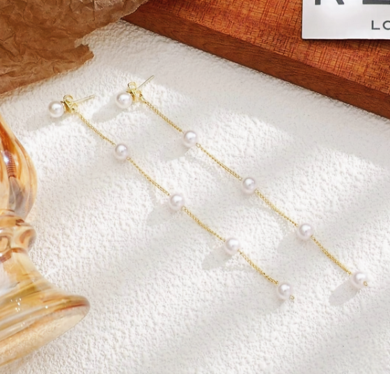Elegant Pearl Tassel Drop Earrings – 925 Sterling Silver Jewelry